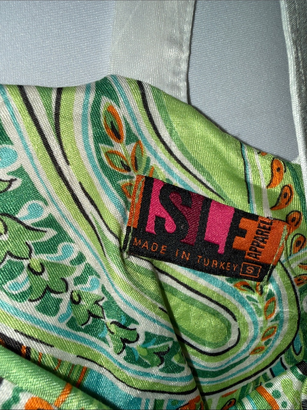 Isle Of Palm One-Shoulder Green Paisley Slip Dress With Ivory Strap View 3